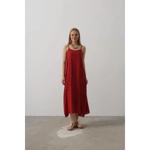 Askılı Uzun Çan Elbise - Bordo