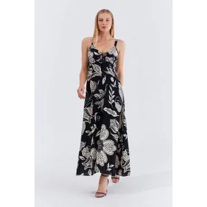 Askılı Viscon Elbise - Siyah