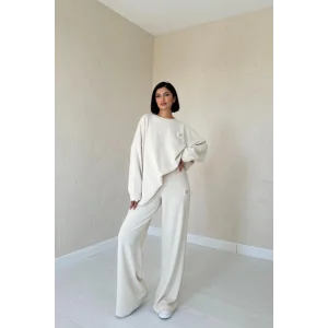 Bej Klasik Fitilli Kazak Ve Pantolon Takım