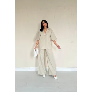 Bej Önü Tek Düğmeli Ceket Pantolon Takım