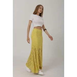Bel Lastikli Dantel Etek - Sarı
