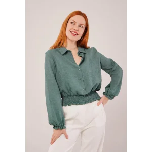Bel Ve Bilek Lastikli Zümrüt Yeşili Bluz