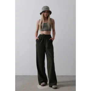 Beli Lastikli Bol Paça Pantolon - Haki