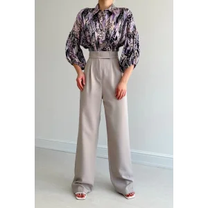 Beli Lastikli Saten Gömlek - Lila