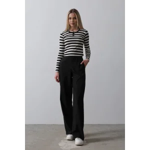 Beli Yarım Lastikli Palazzo Pantolon - Siyah