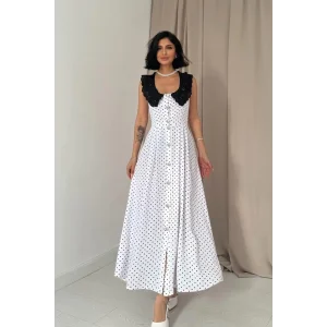 Beyaz Puantiyeli Bebe Yaka Elbise