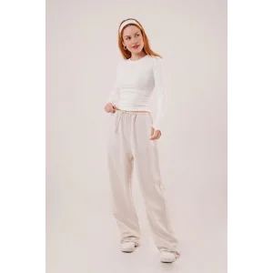 Cepli Bağlama Detaylı Keten Ekru Pantolon