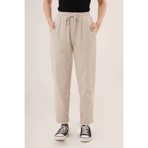 Cepli Belden Bağlamalı Paça Detaylı Krem Pantolon