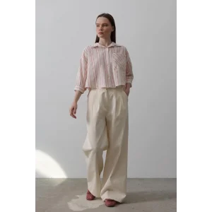 Çift Pileli Palazzo Pantolon - Natür