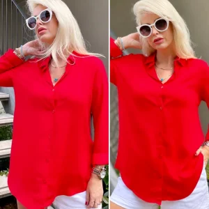 Dokuma Viskon KumaşEfsane Basic GömlekKırmızı12 Renk 9 Bedenön 62Arka Orta Kısım 70 Cm