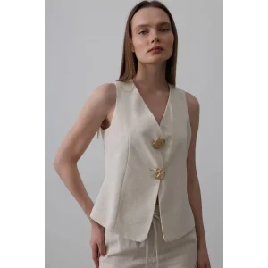 Düğme Detaylı Yelek - Krem