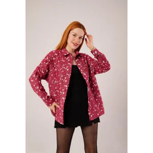 Eskitme Görünümlü Denim Bordo Gömlek