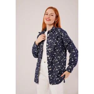 Eskitme Görünümlü Denim Mavi Gömlek