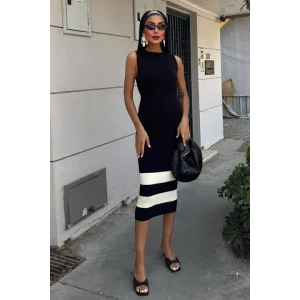 Etek Ucu Şerit Detaylı Triko Elbise 2831