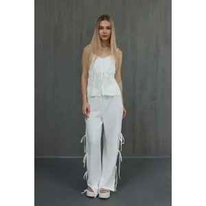 Fiyonklu Bluz Takım - Beyaz