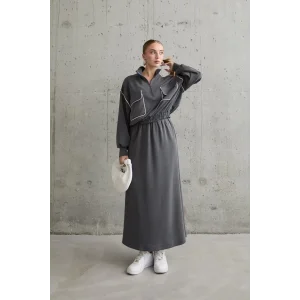 Füme Biyeli Sweatshirt Ve Etek Takım