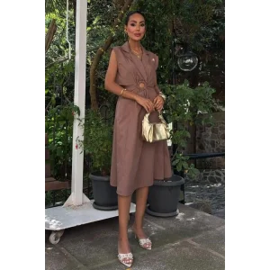 Göbeği Halka Detaylı Midi Boy Elbise 2896