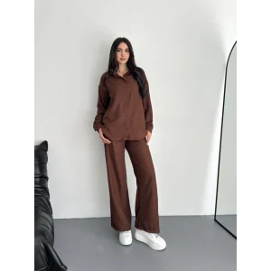Gömlek Pantolon Ikili Takım - Kahverengi