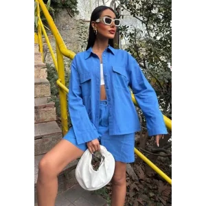 Gömlek Ve Şort Flamlı Keten Takım 10130