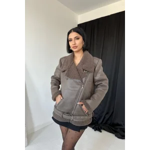 Haki Apoletli Kürklü Ceket