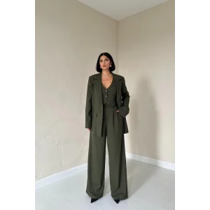 Haki Klas Ceket Ve Yelek Ve Pantolon Takım