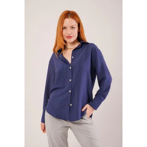 İnce Çizgi Detaylı Lacivert Gömlek