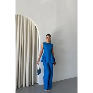 JAKAR KETEN KOLSUZ BLUZ-PANTOLON TK - Mavi