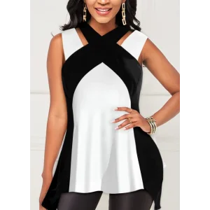 Kadın Askılı Boyundan çapraz Halter Yakalı çift Renkli Viskon Bluz