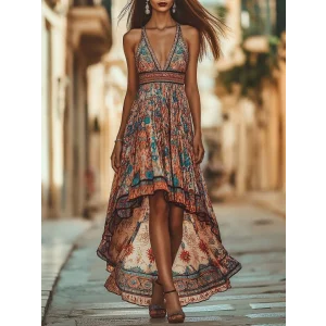 Kadın Askılı Derin Göğüs Detaylı Asimetrik Detaylı Süprem Elbise