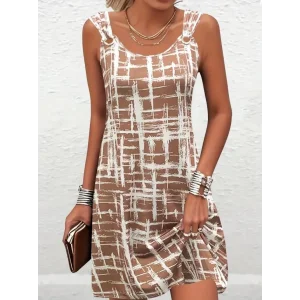 Kadın Askılı Kuş Gözü Detaylı Desenli Süprem Elbise