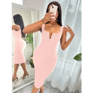 Kadın Askılı önü Düğmeli Midi Kaşkorse Elbise