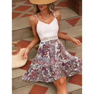 Kadın Askılı V Yakalı üst Dantel Alt Süprem Mini Elbise