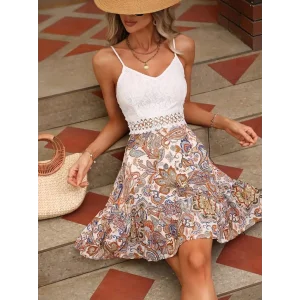 Kadın Askılı V Yakalı üst Dantel Alt Süprem Mini Elbise