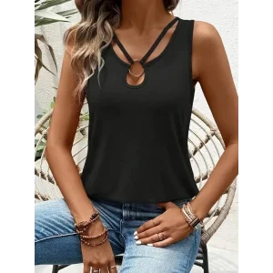 Kadın Askılı Yaka şerit Halka Detaylı Viskon Bluz