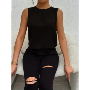 Kadın Askılı Yuvarlak Büzgü Yaka Sandy Bluz