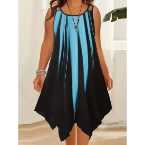 Kadın Askılı Yuvarlak Yaka Asimetrik Detaylı Desenli Süprem Elbise