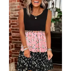 Kadın Askılı Yuvarlak Yaka çiçek Baskılı Salaş Süprem Elbise