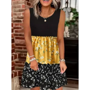 Kadın Askılı Yuvarlak Yaka çiçek Baskılı Salaş Süprem Elbise