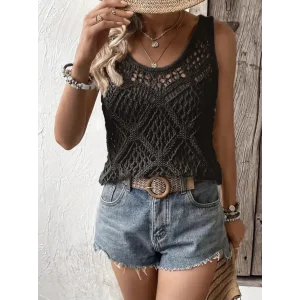 Kadın Askılı Yuvarlak Yaka Geometrik Desenli Triko Bluz