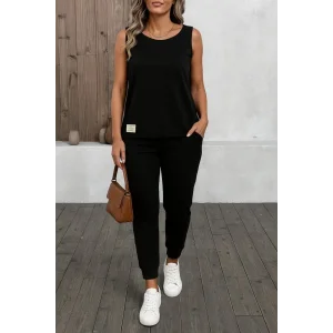 Kadın Askılı Yuvarlak Yaka Viskon Iki Iplik Bluz Ve Eşofman Altı Ikili Takım