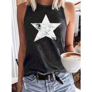 Kadın Askılı Yuvarlak Yaka Yıldız Desenli Süprem Bluz