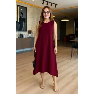 Kadın Askılı Yuvarlak Yakalı Asimetrik Kesim Detaylı Viskon Elbise