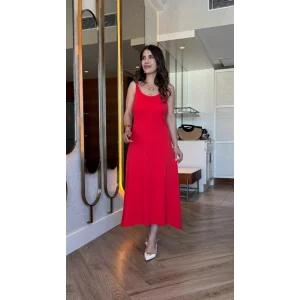 Kadın Askılı Yuvarlak Yakalı Viskon Elbise