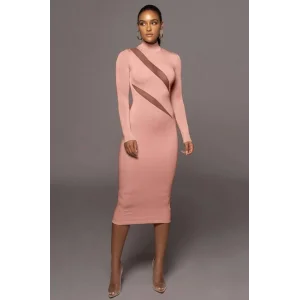 Kadın Balıkçı Yaka Uzun Kollu Asimetrik Tül Dekolteli Dırsat ürün Midi Boy Elbise