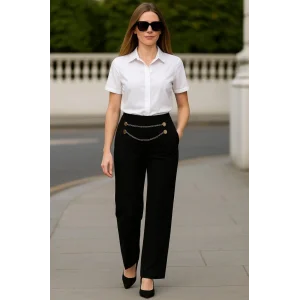 Kadın Beli Zincir Detay Ithal Krep Pantolon