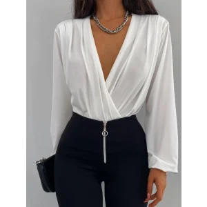 Kadın Beyaz Kruvaze Yaka Sandy Bluz