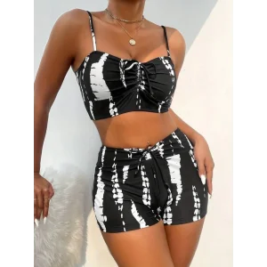 Kadın Büzgü Detay Askılı Crop Mini Tayt Ikili Takım