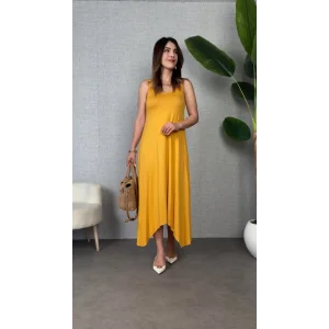 Kadın çan Dokuma Kumaş V Yaka Asimetrik Kesim Elbise