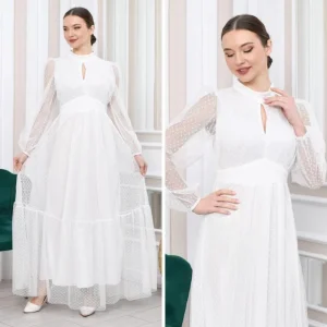 Kadın Damla Yaka Sırt Dekolteli Astarlı Tül Elbise