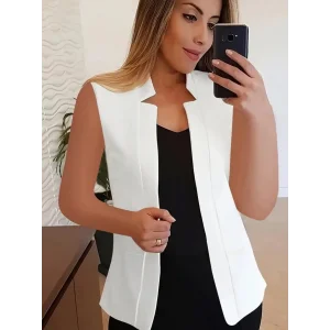 Kadın Duble Yaka Detay Sıfır Kol Ceket Yelek